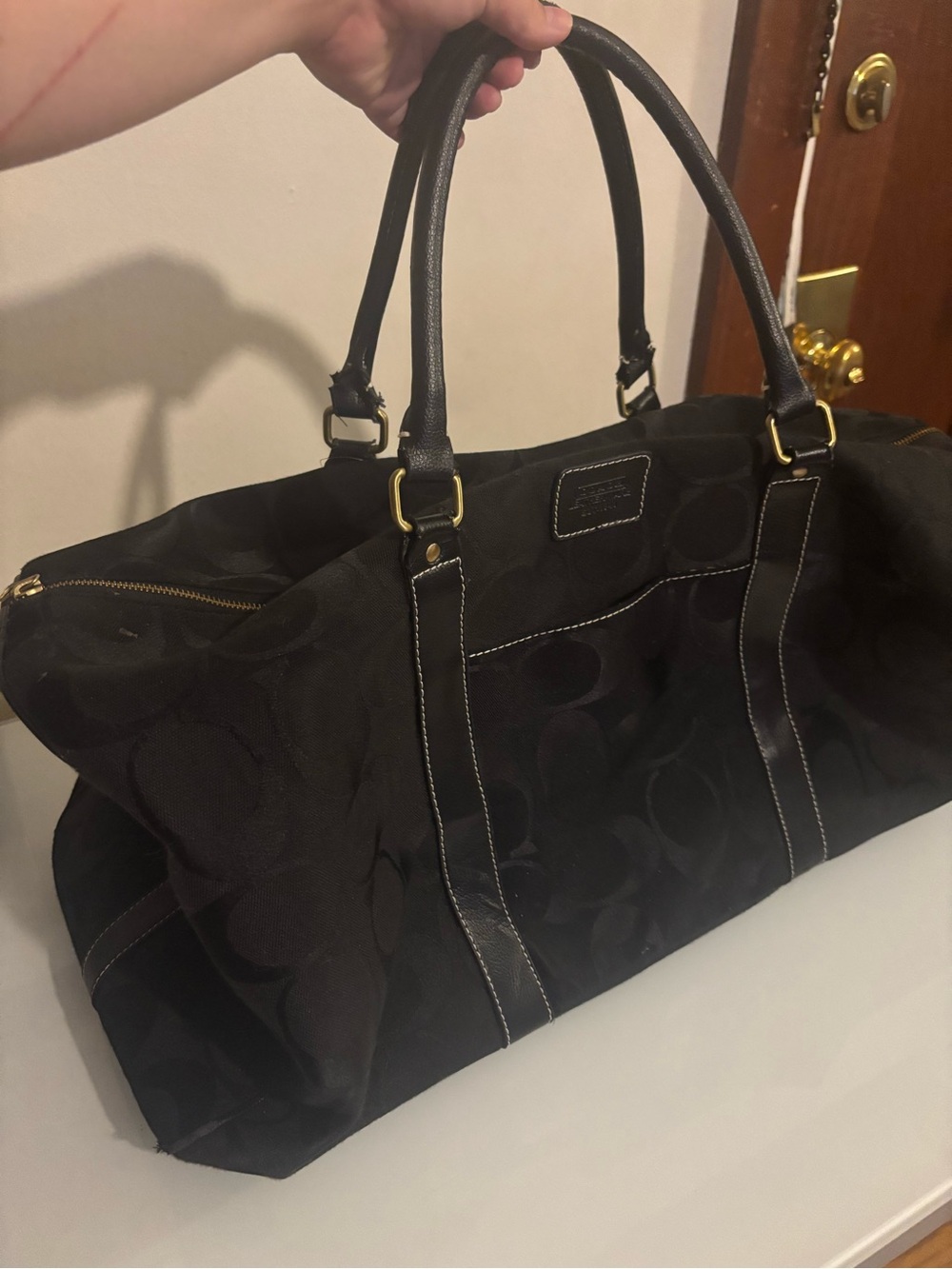 Black Vintage Coach signature jacquard weekender duffle bag (Rare find)